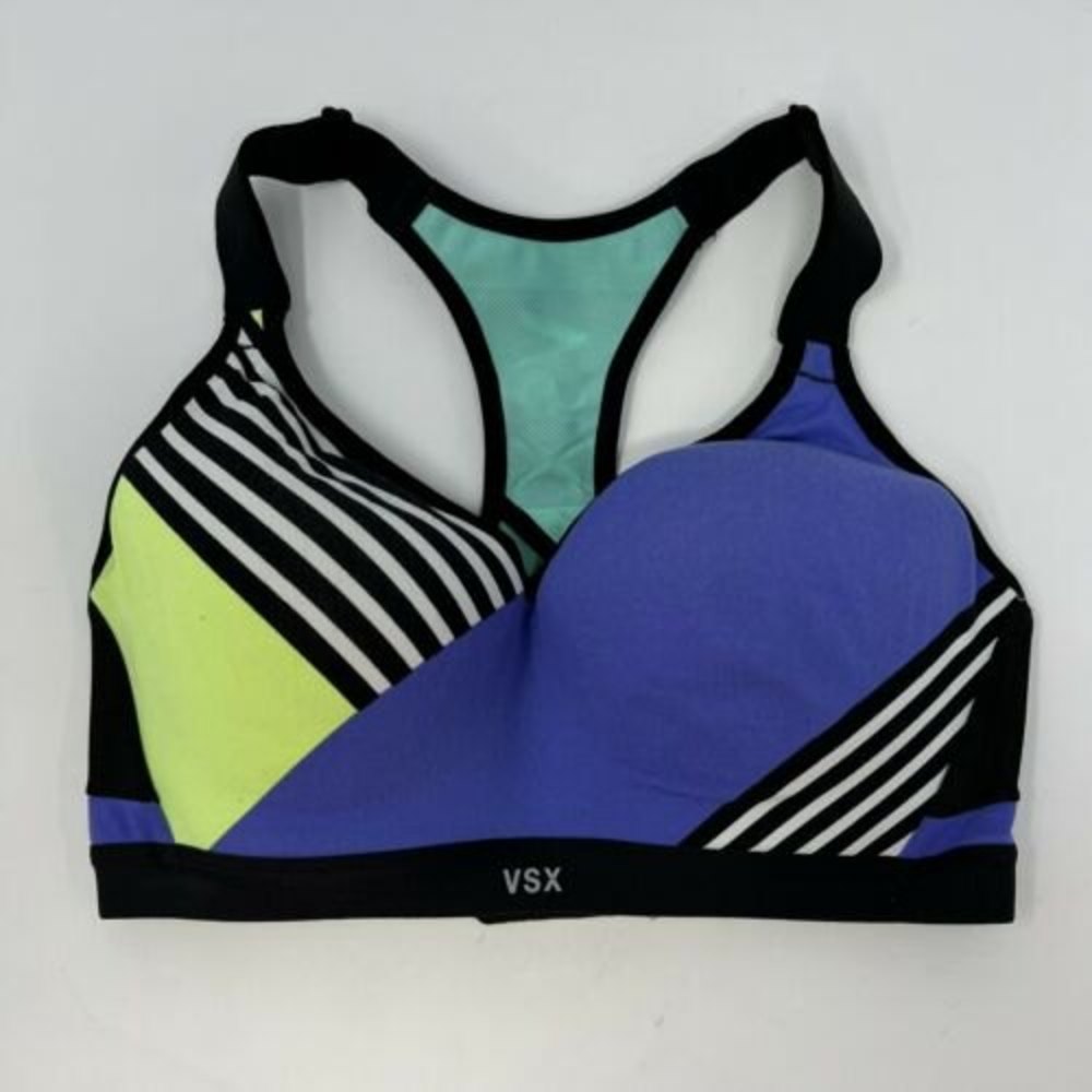 VICTORIA SECRET MULTI COLOR BLACK TRIM INCREDIBLE VSX SPORTS BRA 32D $55.50
